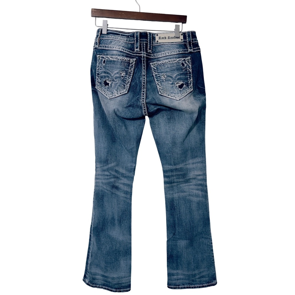 Rock Revival Women Evie Mid-Rise Bootcut Jeans 29 Distressed Blue Edgy Western
